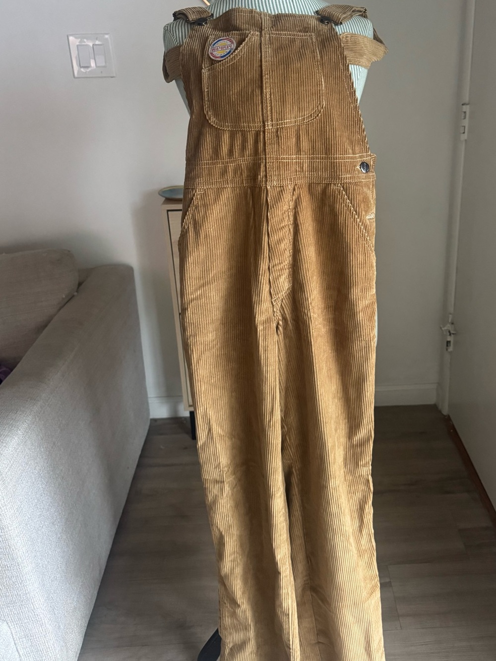 Vintage Wampum Tan Corduroy Overalls 28x36 - Picture 2 of 5